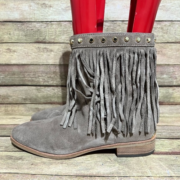 Micheal Kors Grey Suede Fringe Ankle Boots - Picture 1 of 9
